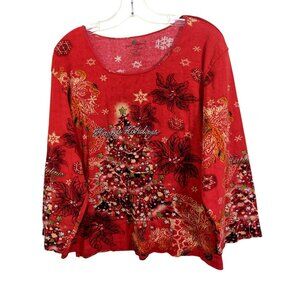 Jane Ashley Womens 3X Festive Top Christmas Tree Happy Holidays Rhinestones